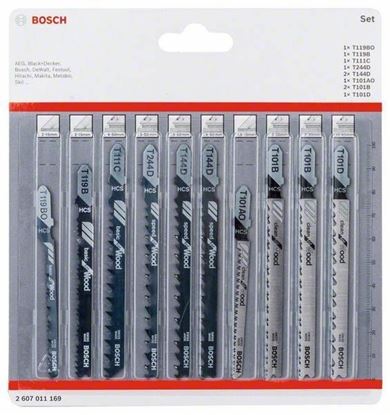 Снимка на Ножче за прободен трион Bosch к-кт 10 части за дърво: T119BO; T119B; T111C; T244D; 2x T144D; T101AO; 2x T101B; T101D;2607011169
