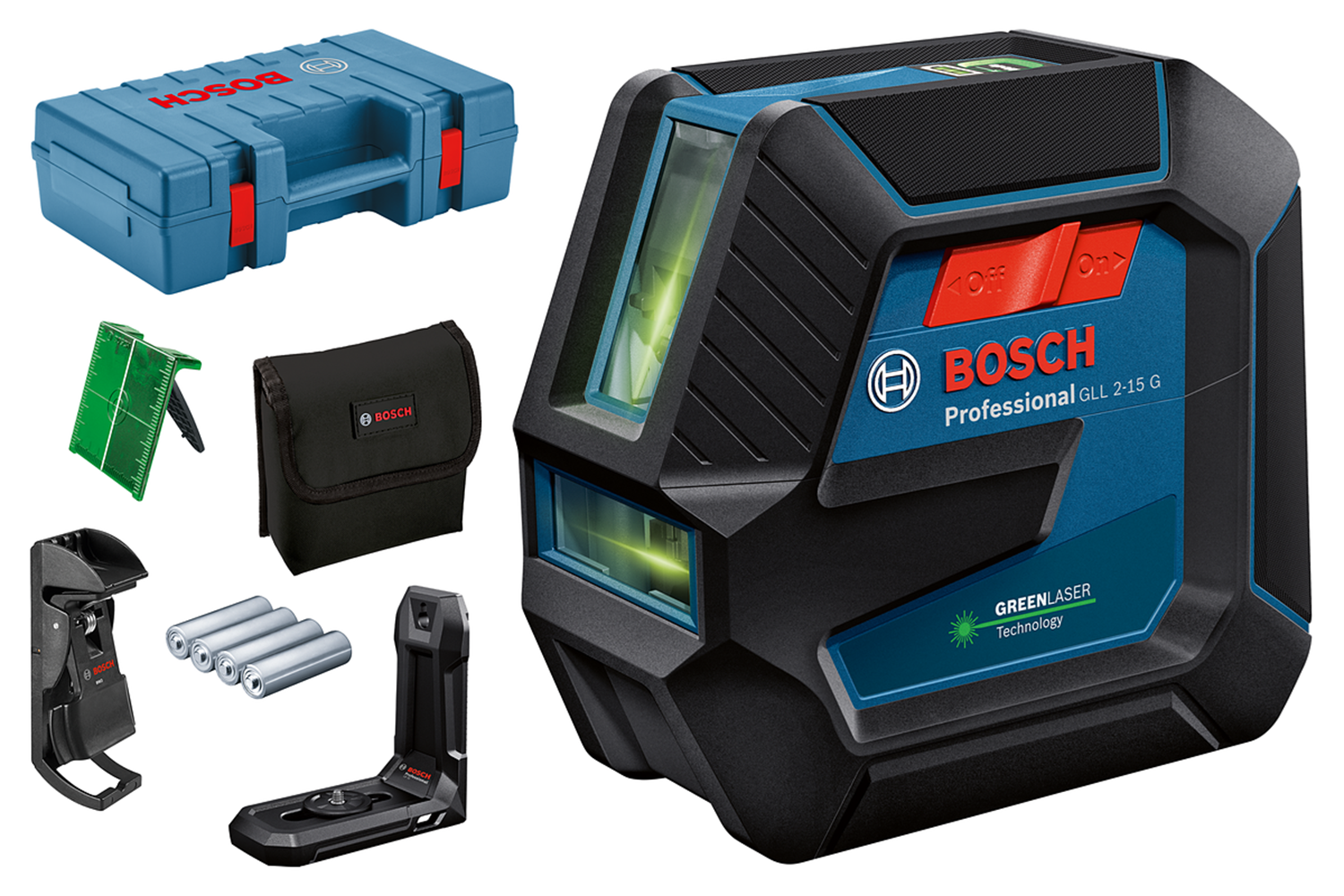 Снимка на Лазерен нивелир BOSCH GLL 2-15 G + LB 10 + Универсален държач LB 10 и държач за таван DK 10 Professiona, Куфар,0601063W02