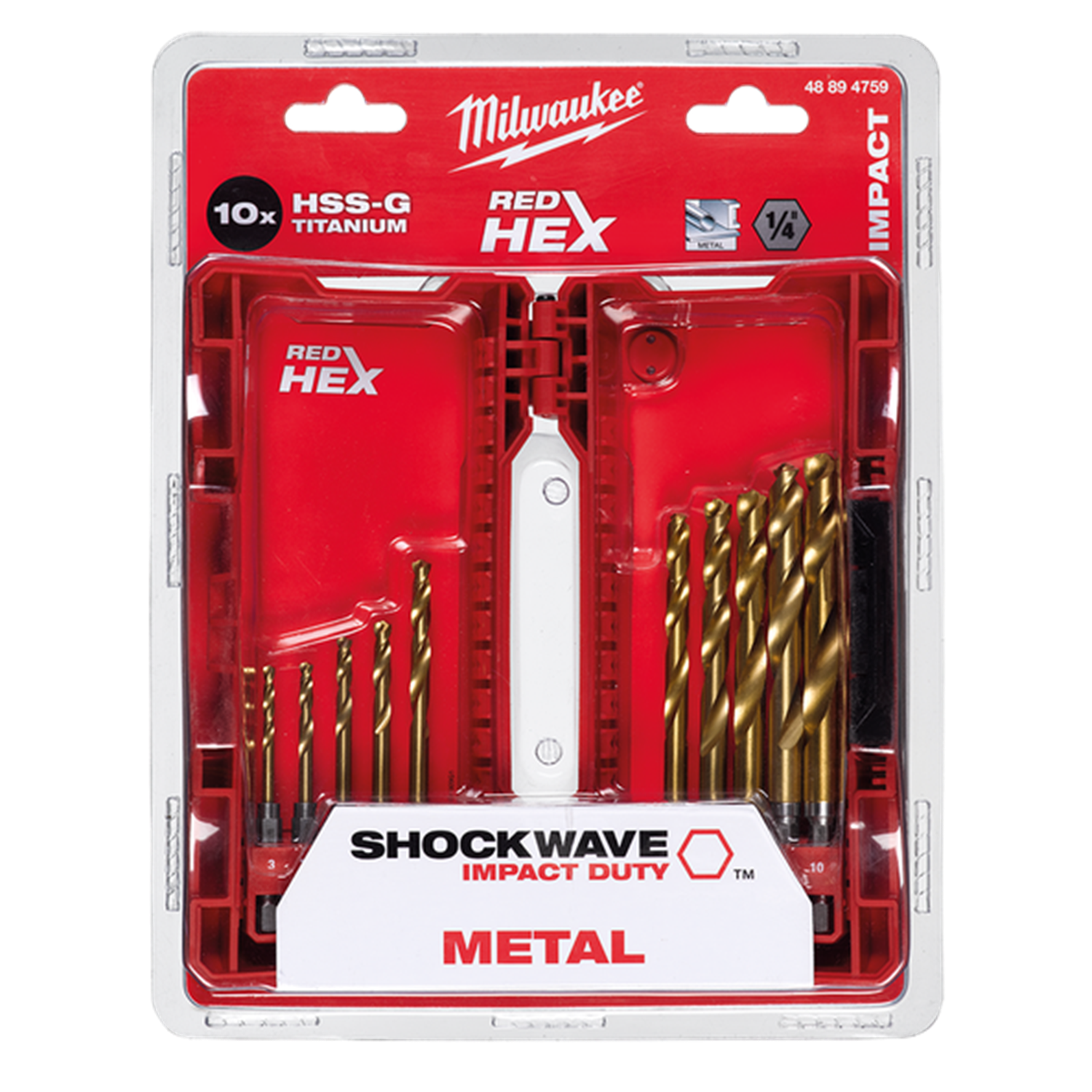 Снимка на Комплект свредла Milwaukee HSS-G Titanium RED Hex. 10 бр. 3-10 мм. 48894759 