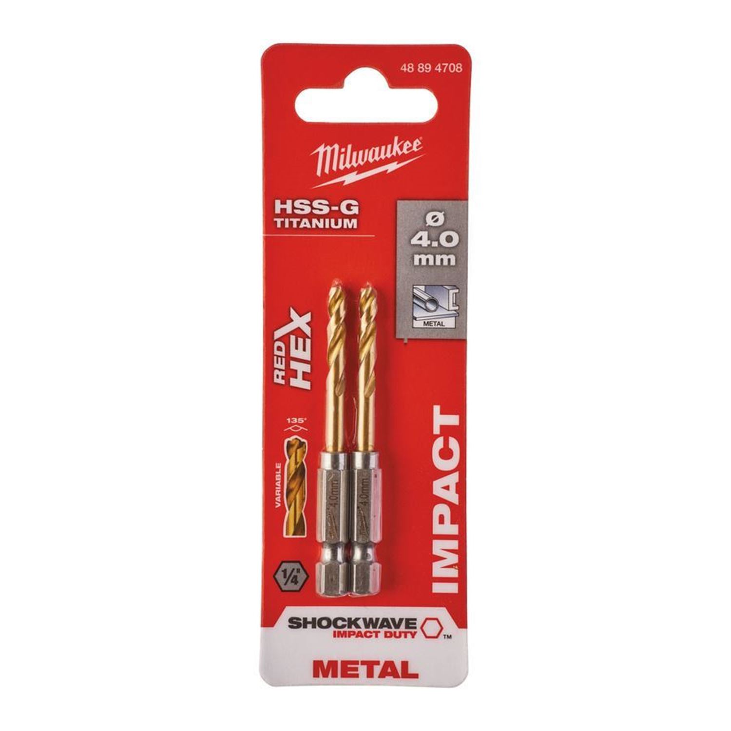 Снимка на Комплект 2бр. свредла Milwaukee HSS-G Titanium RED Hex. Ø4x26/71.5мм. 48894708