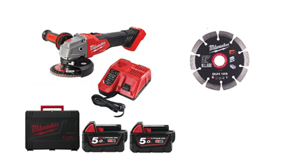 Снимка на ПРОМО! Ак. Ъглошлайф Milwaukee M18FSAG125XB-502X 125 MM + ДИАМАНТЕН ДИСК DUH 125 ММ 4933478430