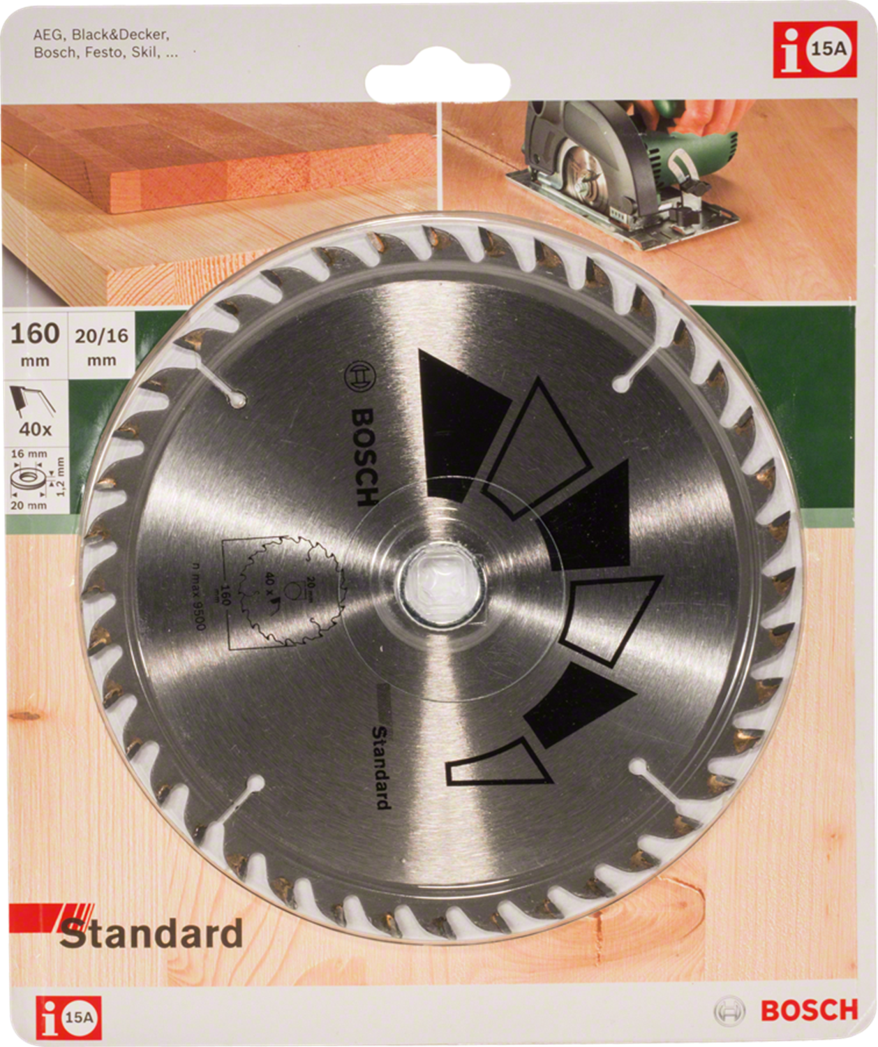 Снимка на  Диск за циркуляр STANDARD за Дърво;D= 160 mm; отвор= 20 mm; Z= 40;2609256811