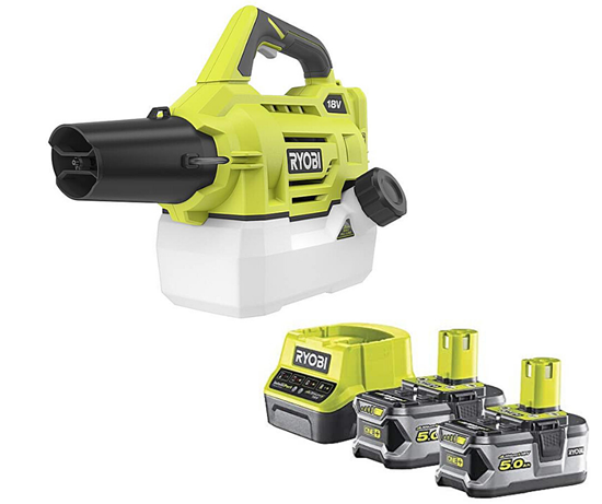 Снимка на Акумулаторен Аерозолен генератор RYOBI RY18FGA-0,18V+Акумулаторен сет RYOBI RC18120-250 Li-Ion battery ONE+ 2 x 5.0Ah + ЗАРЯДНО