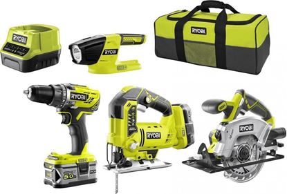 Снимка на ПРОМО! Акумулаторен сет RYOBI 18V R18CK4A-252S,R18DD3+RWSL1801+R18JS+R18T 1x2,0 1x5,0Ah в чанта за инструменти,5133003579 