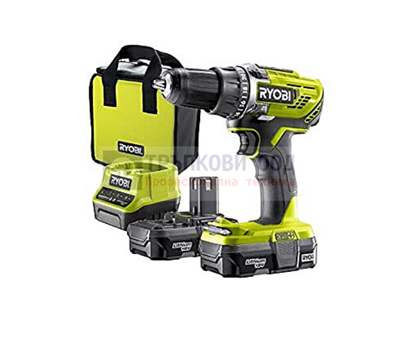 Снимка на Акумулаторен винтоверт RYOBI R18DD3-213S,18V, въртящ момент 50Nm, 2 скорости, 0-500 / 0-1800 rpm, 13 mm патронник, LED осветление, 2 x Li-Ion батерии 1,3 Ah, зарядно,5133003352