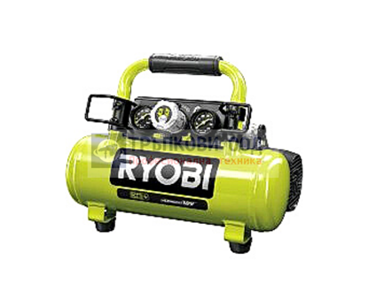 Снимка на Акумулаторен компресор RYOBI R18AC-0,макс. налягане 8,3 бара, 120 PSI, вместимост на резервоара 3,8 л, въздушен поток 15 л /сек,без батерия и зарядно,5133004540