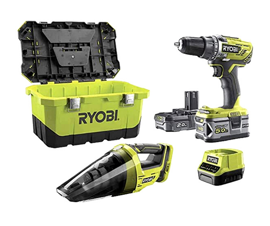 Снимка на Акумулаторен пакет RYOBI R18DD3-252VT,18V,1х батерия-2.0Ah и 1xбатерия 5.0Ah,бързо зарядно у-во,5133004292