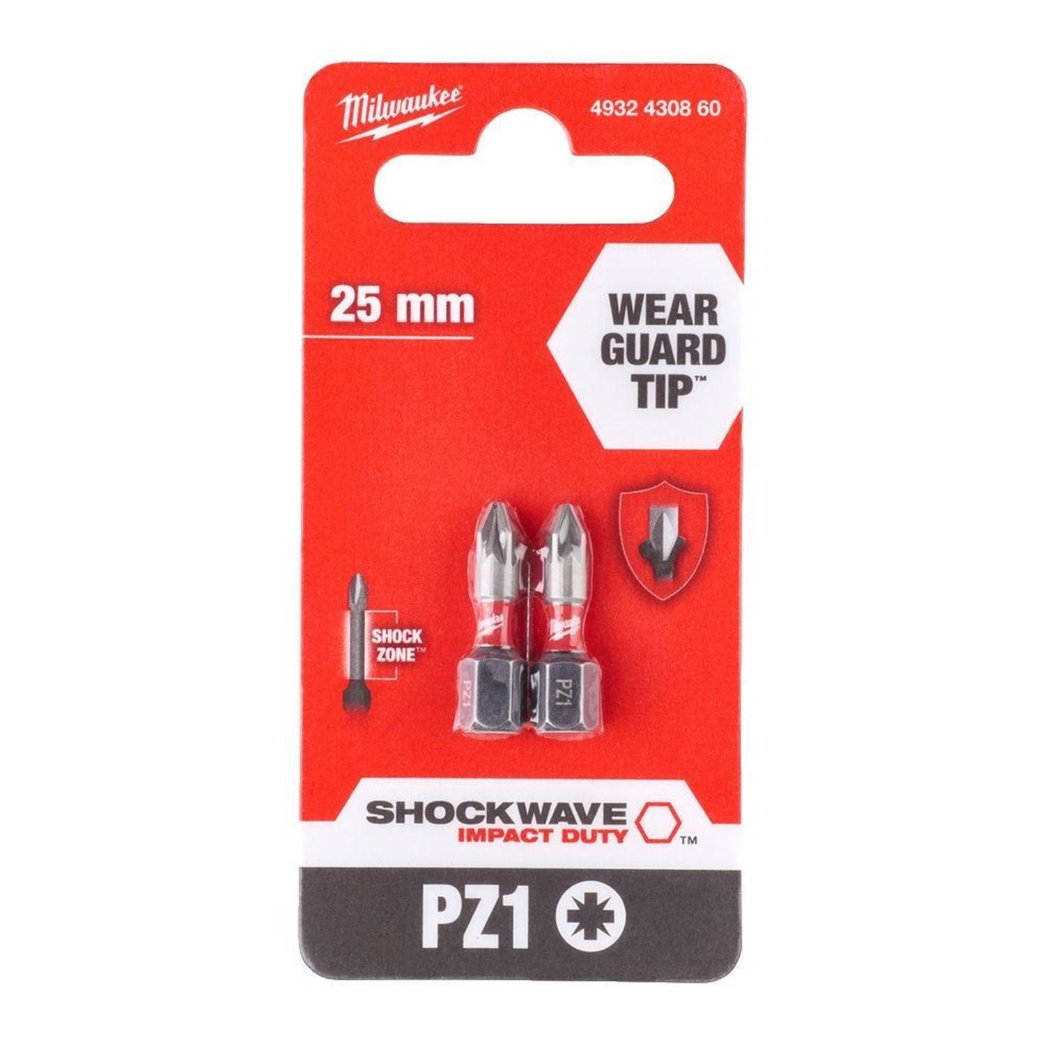 Снимка на Комплект накрайници Milwaukee SHOCKWAVE PZ1 25mm,2бр.,4932430860