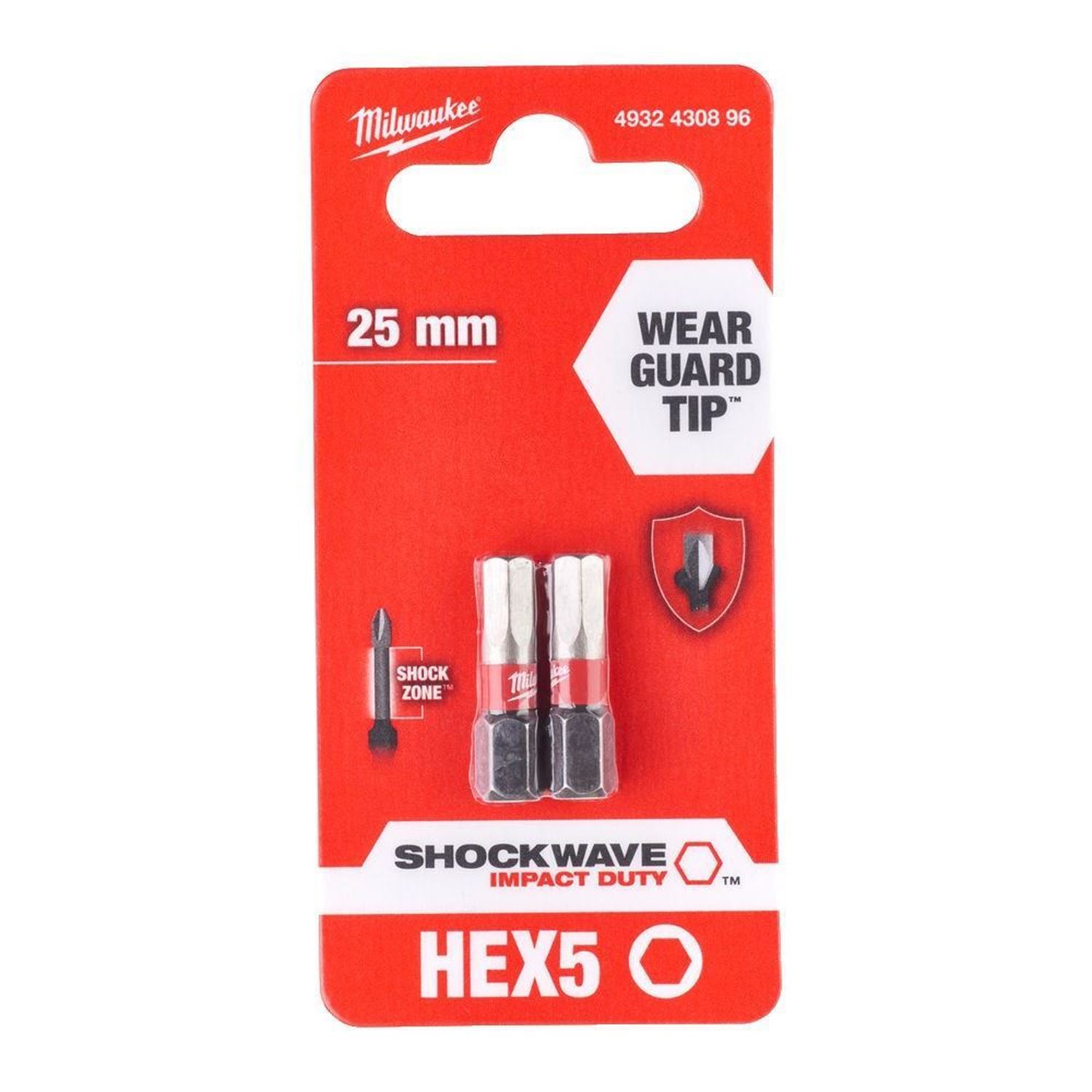 Снимка на Комплект накрайници Milwaukee SHOCKWAVE шестостен HEX 5 25mm,2бр.,4932430896