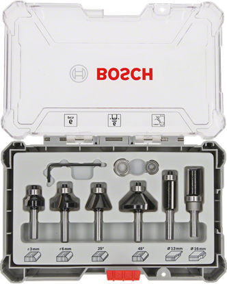 Снимка на Комплект фрезери за оберфреза, 6 части, изрязване и оформяне на ръбове, 6 mm опашка;2607017468