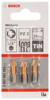 Снимка на Накрайник за винтоверт, Max Grip Bit 3бр. PZ2 x 25, 2607001593