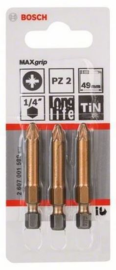 Снимка на Накрайник за винтоверт, Max Grip Bit 3бр. PZ2 x 25, 2607001599