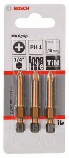 Снимка на Накрайник за винтоверт, Max Grip Bit 3бр. PH1 x 49, 2607001551