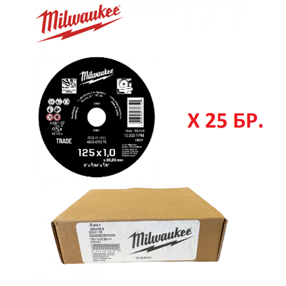 Снимка на Пакет -25бр. Дискове за рязане Milwaukee ø125x1.0x22.23 Inox,4932479578