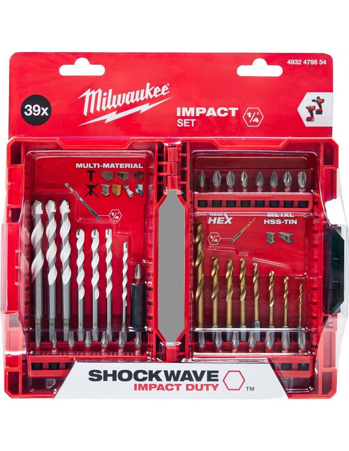 Снимка на Комплект 39бр. свредла и накрайници Milwaukee RedHEX ShockWave Impact ,4932479854