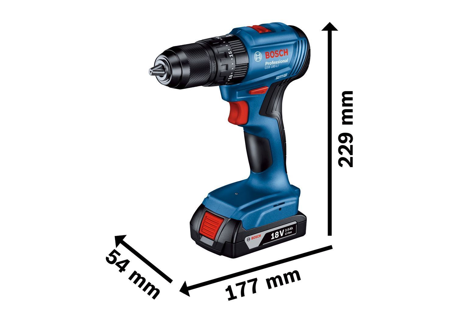 Снимка на Акумулаторен ударен винтоверт Bosch GSB 185-LI,Solo,куфар,06019K3103