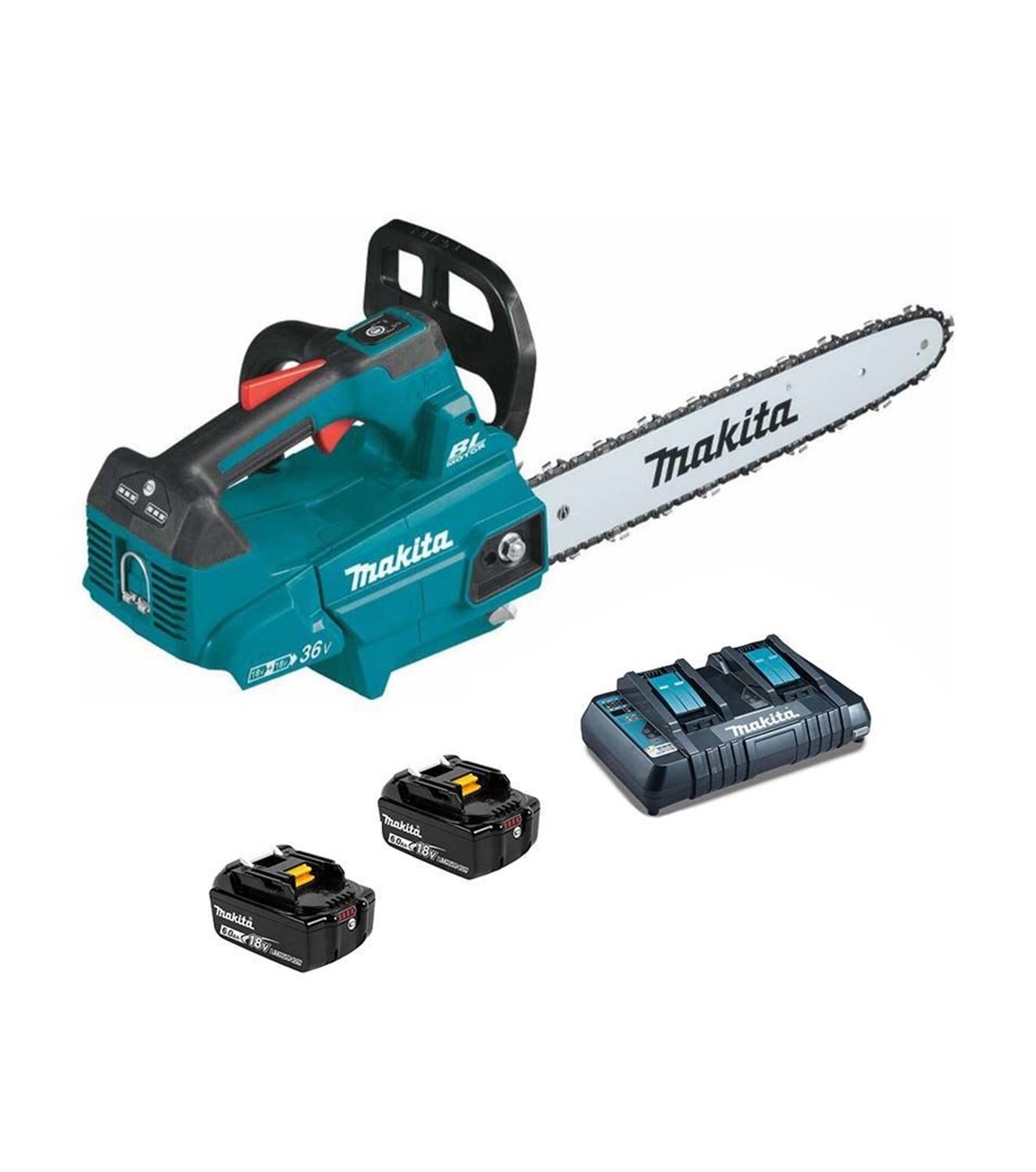 Снимка на Акумулаторен верижен трион Makita DUC406Z,18V+18V, 400 mm,0-20 m/s,16",5.1 kg, Бат. 2Х BL1860B 6.0Ah, DC18RD к-кт