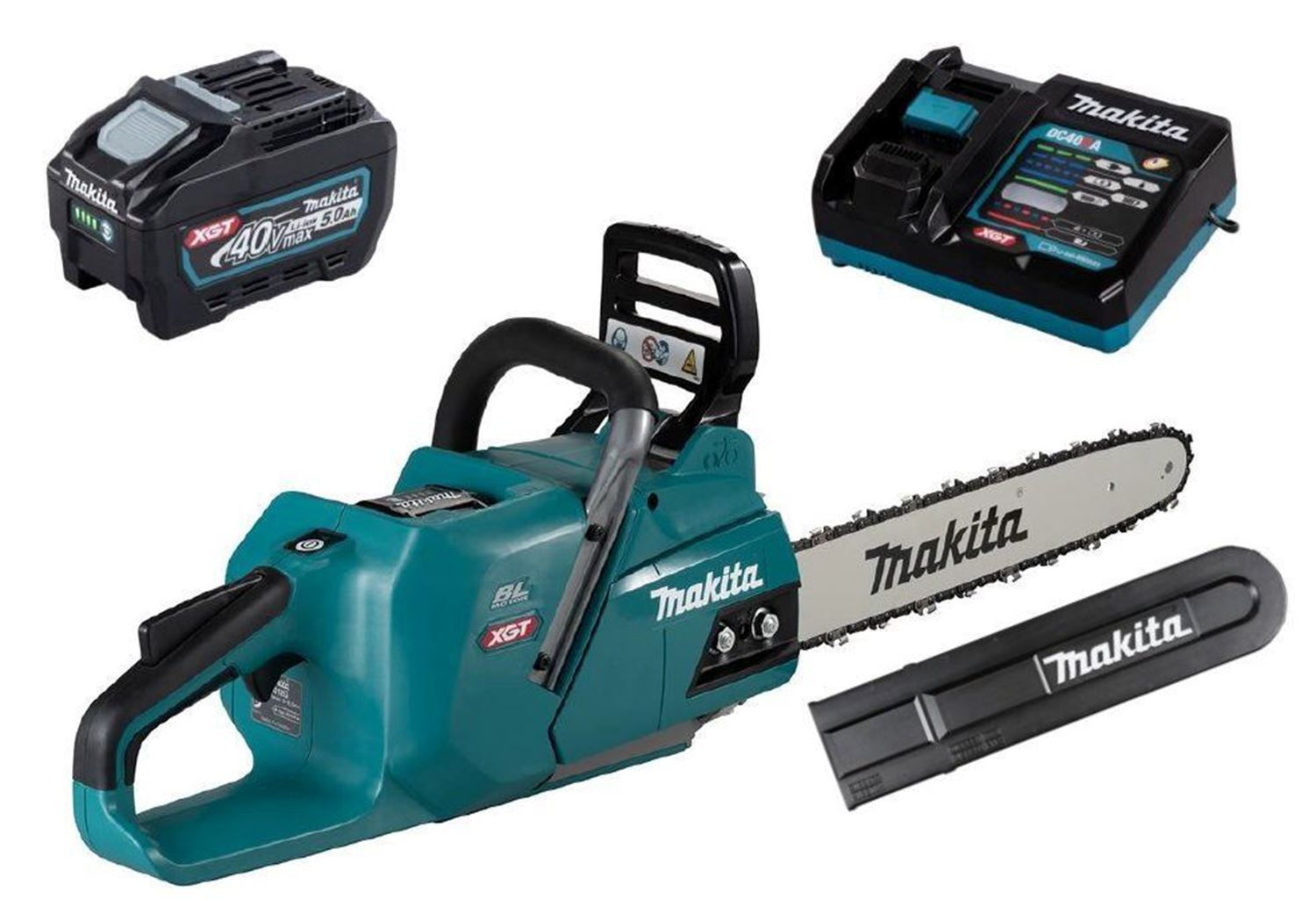 Снимка на Акумулаторен верижен трион Makita UC012GT101 40V,400 mm,0-25.5 m/s,6.5 kg,Бат. 1Х BL4050 5.0Ah, DC40RA К-Кт