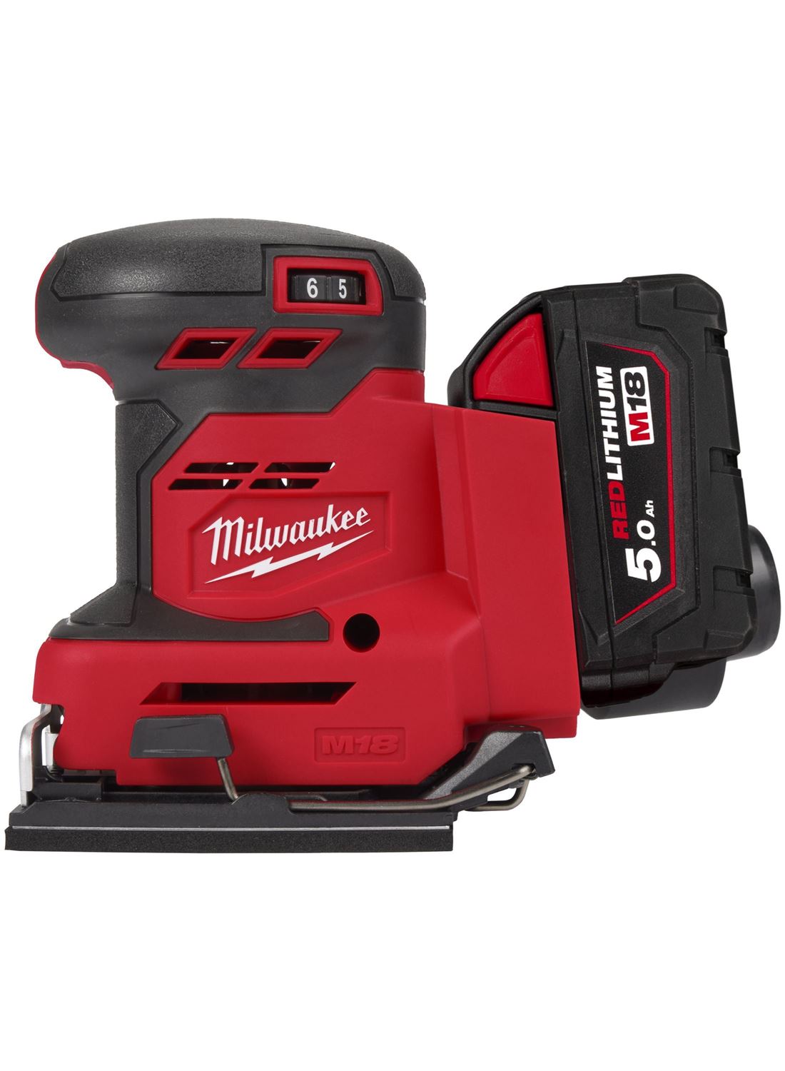 Снимка на Акумулаторен виброшлайф Milwaukee M18BQSS-502B, бат. 2бр.x M18B5 5.0Ah, зар. M12-18C, чанта, 4933479967