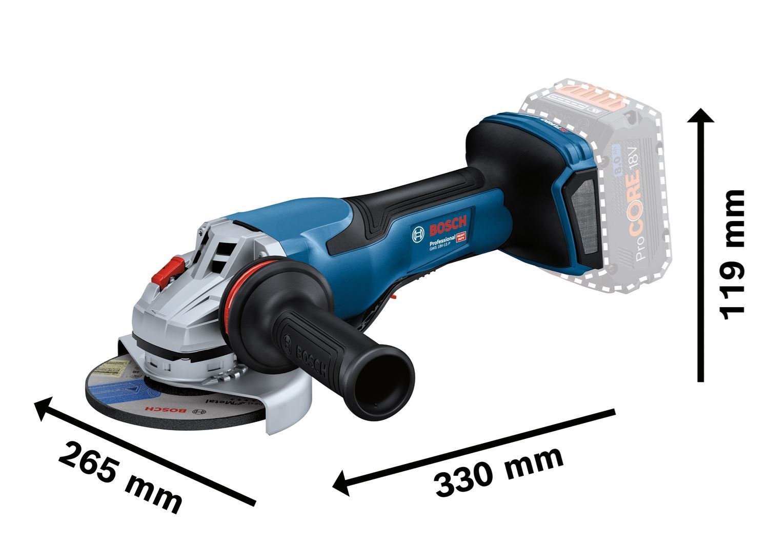 Снимка на НОВО!Акумулаторен ъглошлайф Bosch GWS 18V-15 P,Solo,125mm,06019H6A00