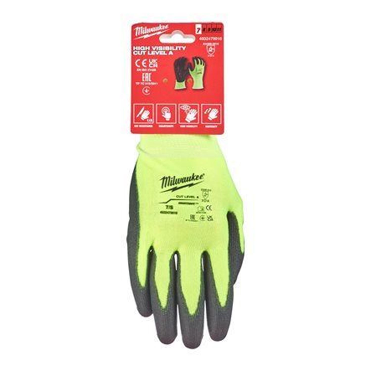 Снимка на Предпазни ръкавици с висока видимост Milwaukee HI-VIS със защита от сряз ниво-1 размер 7/S, 4932479916