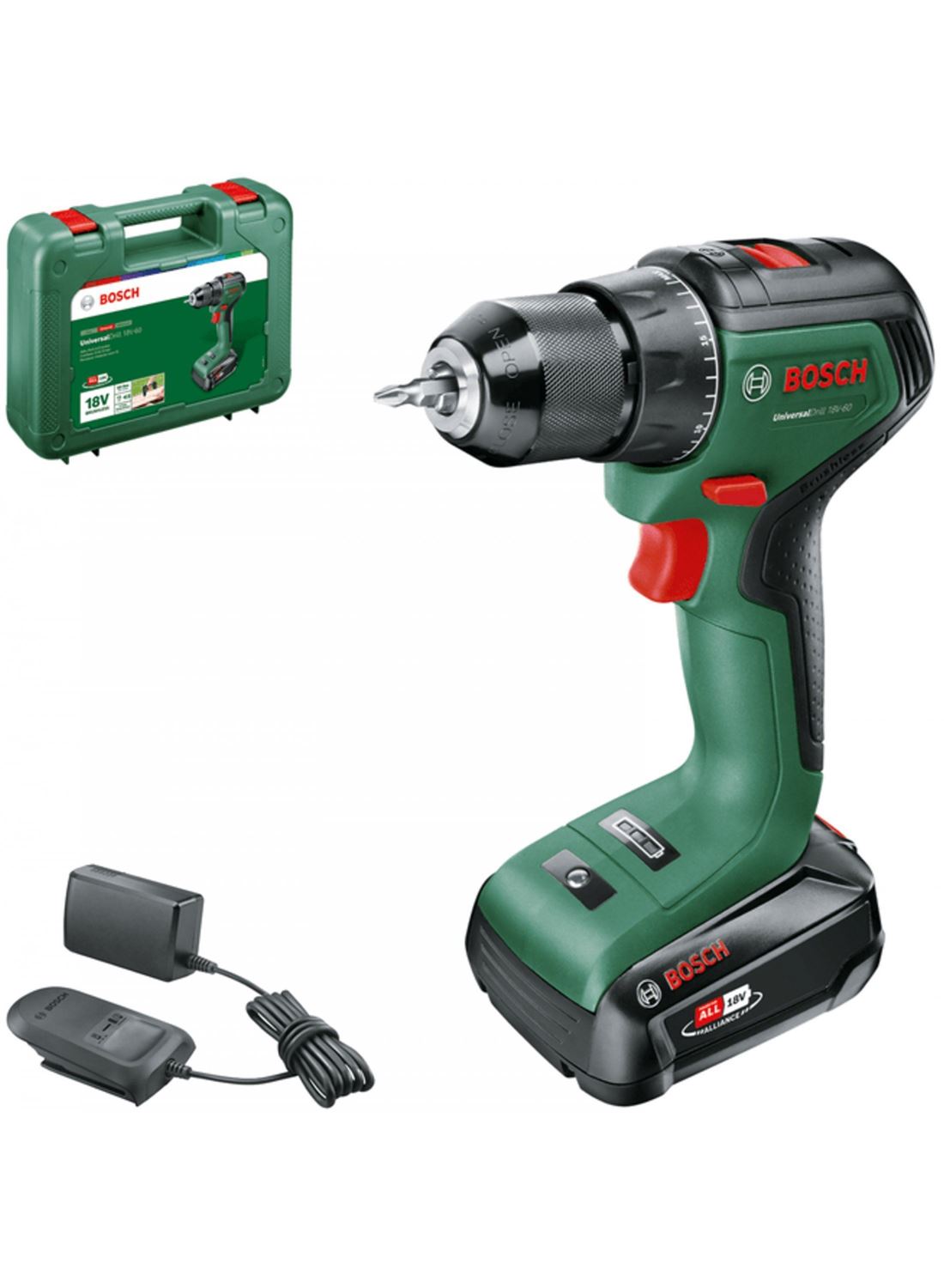 Снимка на Акумулаторен винтоверт UniversalDrill 18V-60,1x2,0Ah + AL 18V-20,куфар,06039D7001,Bosch