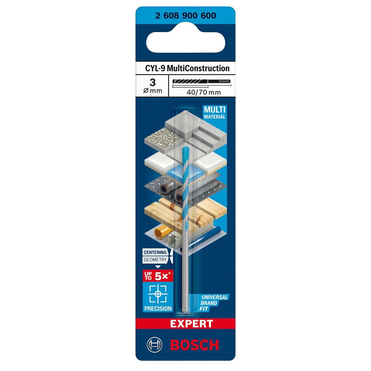 Снимка на EXPERT Универсално свредло CYL-9 Multi Construction 3x40x70 mm,d 2,8 mm,2608900600,Bosch