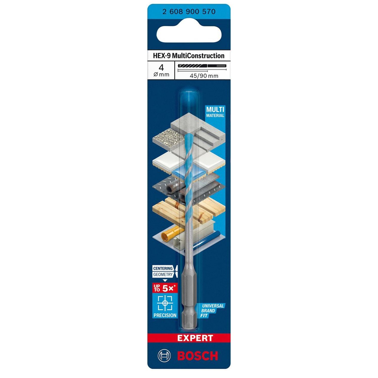 Снимка на EXPERT Универсално Свредло HEX-9 Multi Construction 4x45x90 mm,2608900570,Bosch