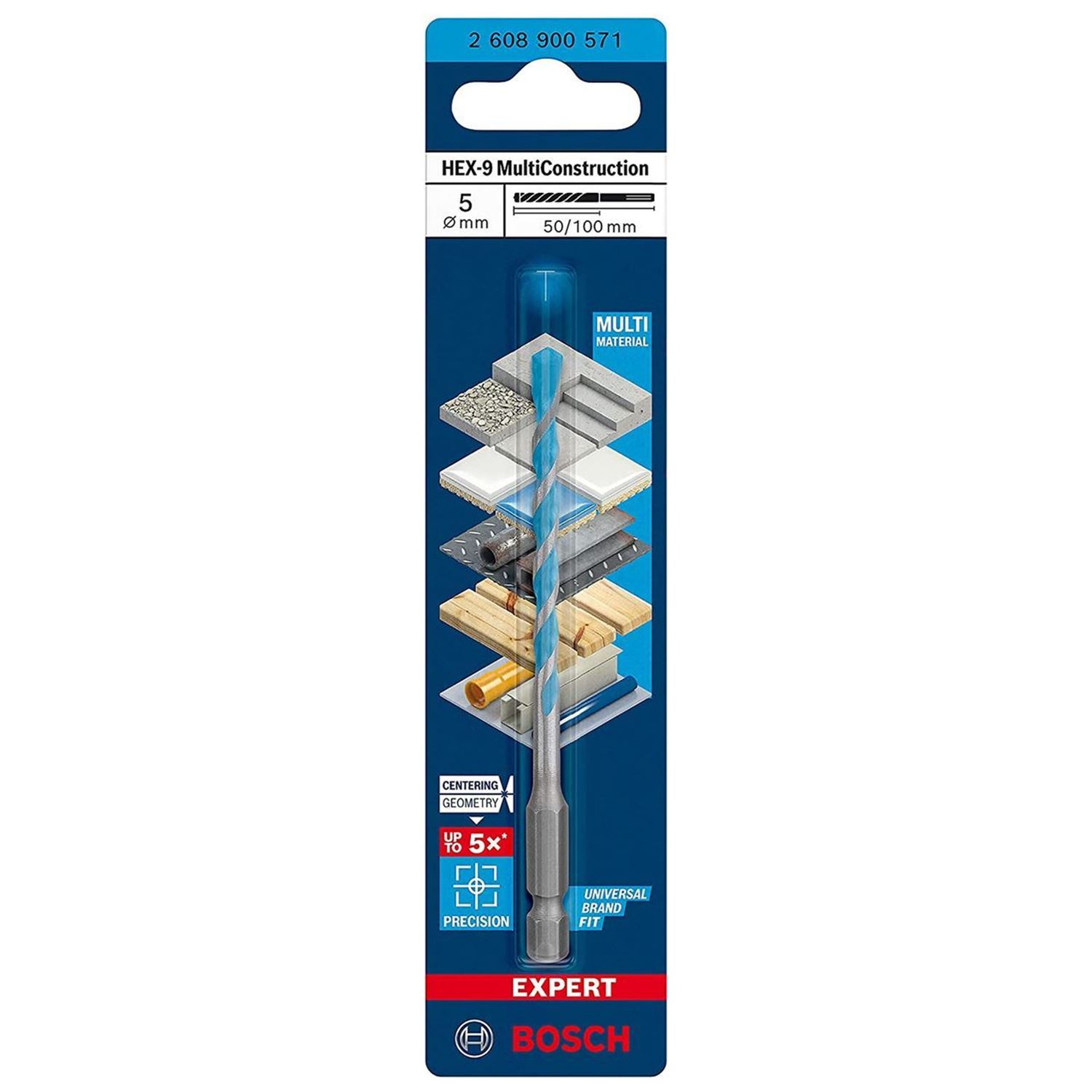 Снимка на EXPERT Универсално Свредло HEX-9 Multi Construction 5x50x100 mm,2608900571,Bosch