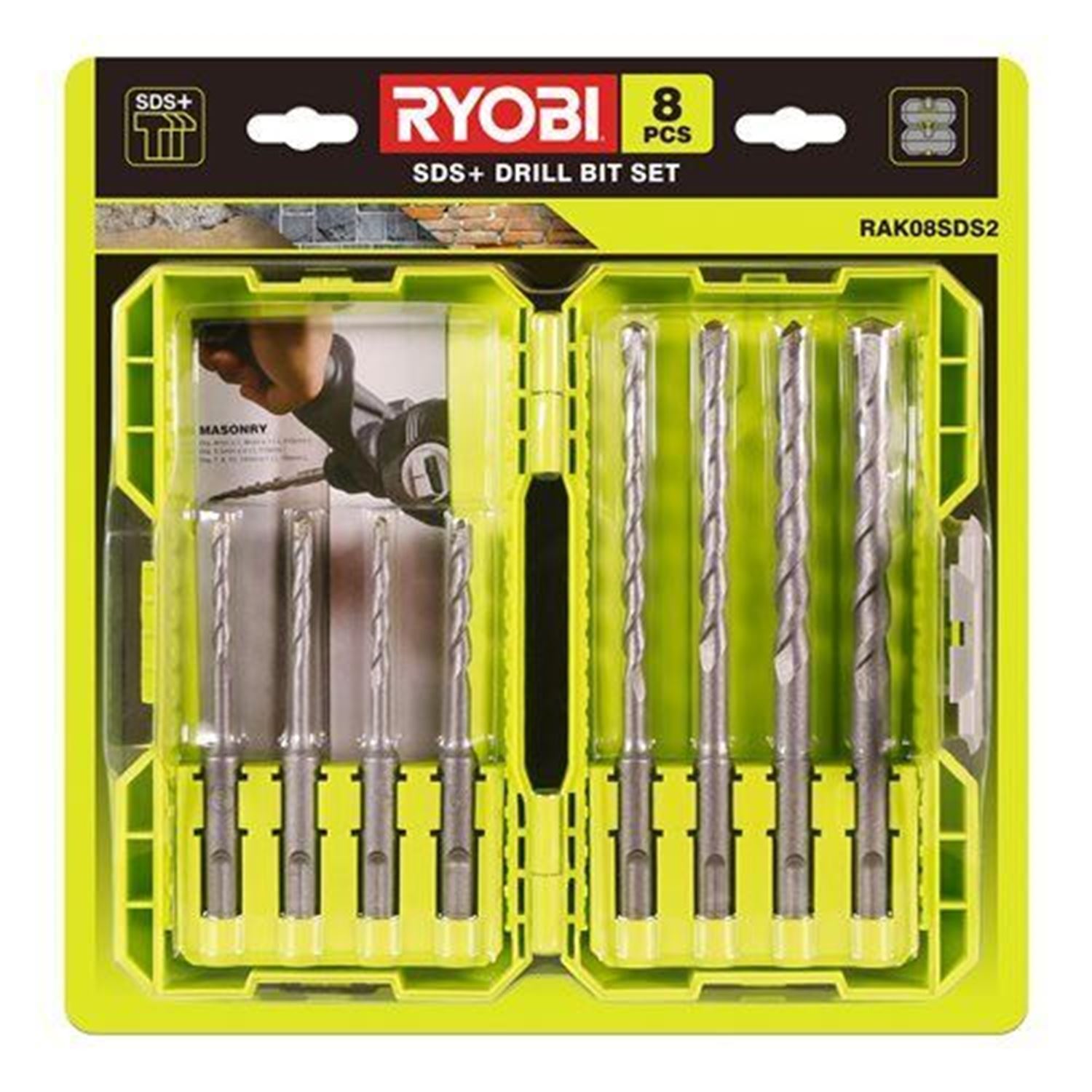 Снимка на Комплект свредла за зидария SDS+ RAK08SDS2 за R18SDS, RSDS680, RSDS800 и RSDS1050, 5132004209, Ryobi