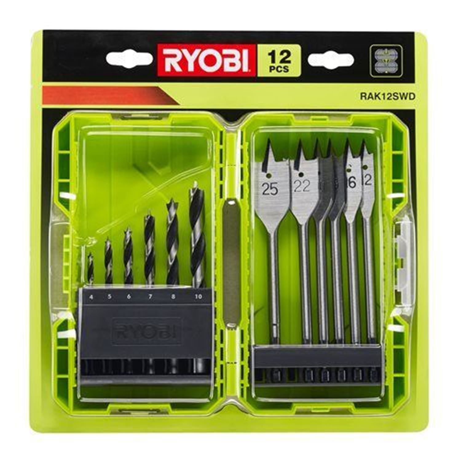 Снимка на Комплект свредла за дърво 12 части RAK12SWD, 5132003302, Ryobi