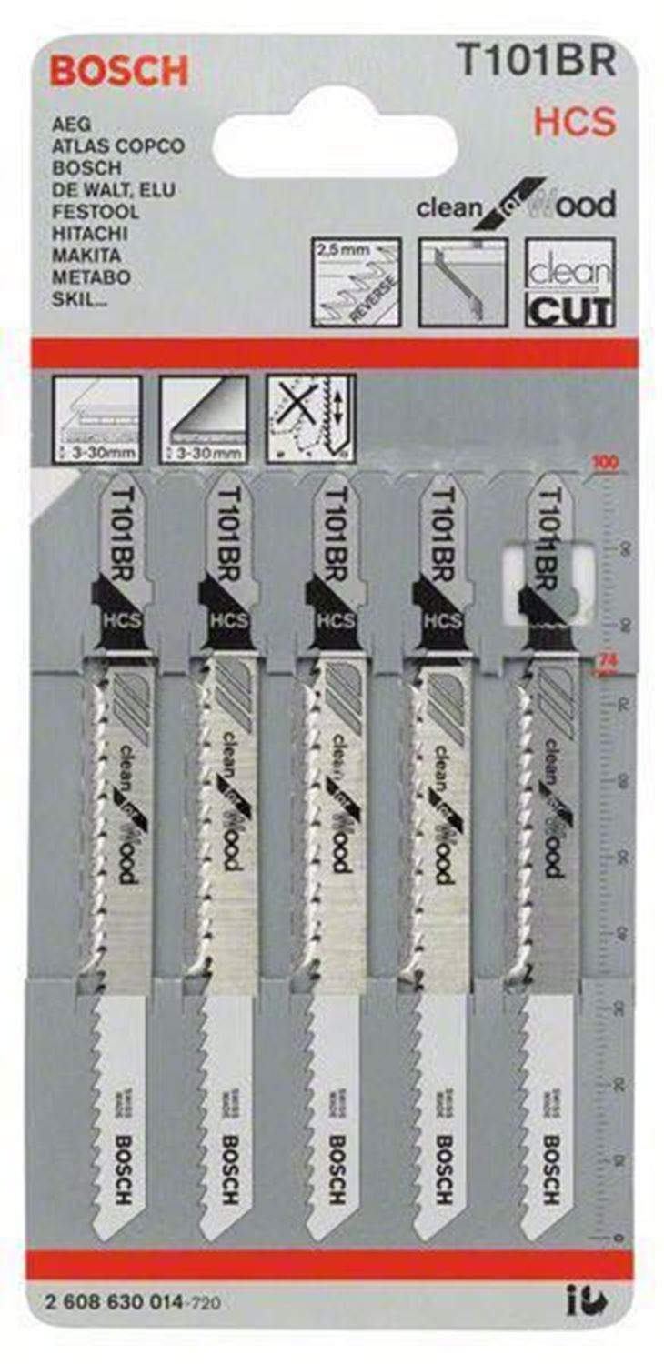 Снимка на Нож за саблен трион T 101 BR Clean for Wood 5 бр, 2608630014, Bosch