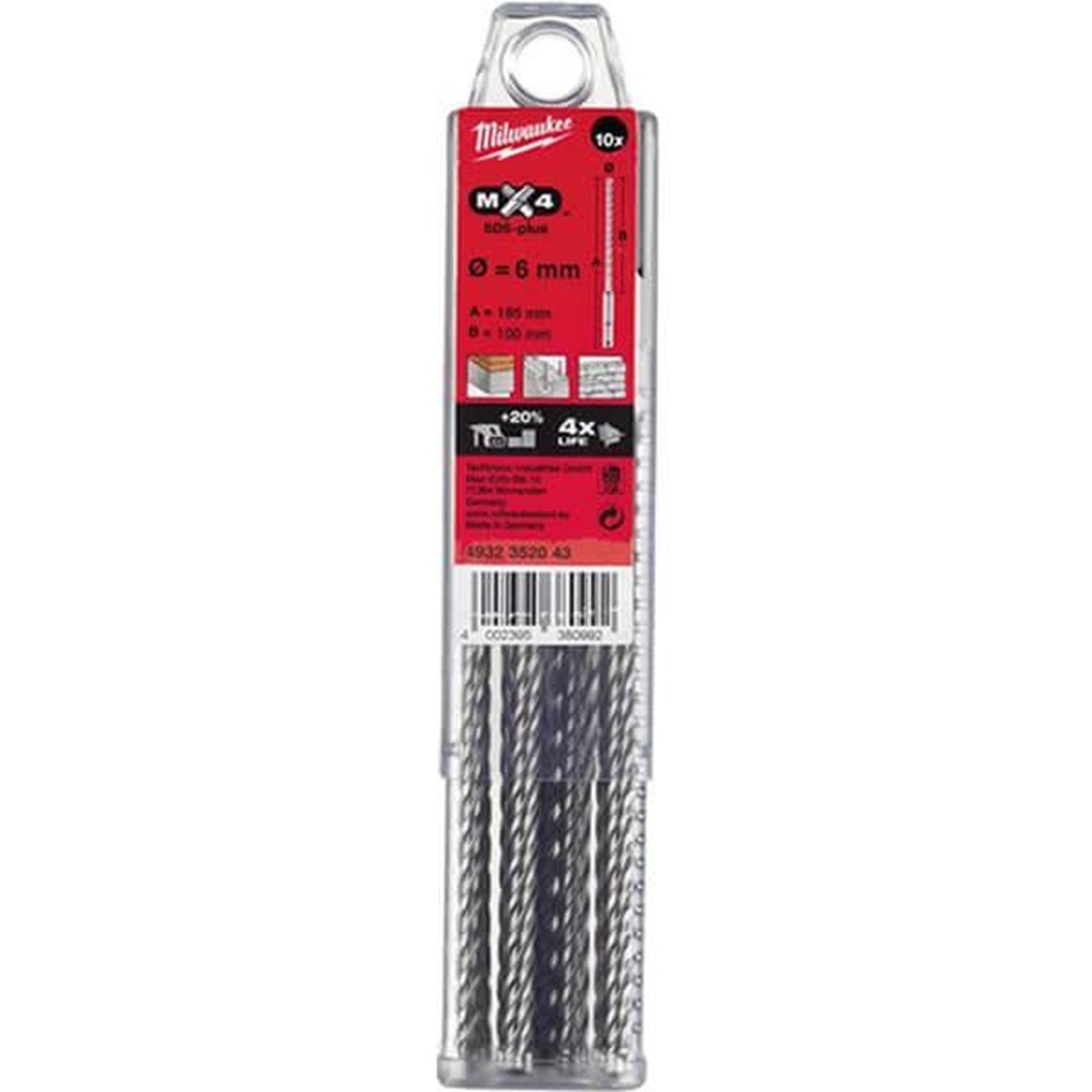 Снимка на Комплект свредла SDS+,MX4,6х165, 10броя, Milwaukee, 4932352043