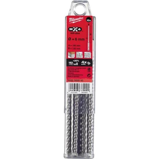 Снимка на Комплект свредла SDS+,MX4,6х165, 10броя, Milwaukee, 4932352043